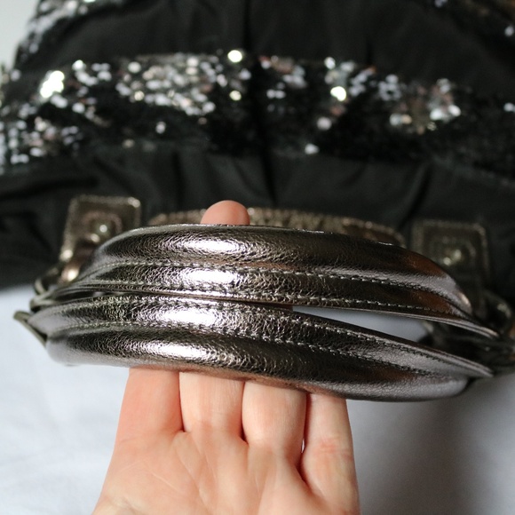 My Flat In London 'Brighton' Black Silver Sequin Shoulder Bag Purse Leather - Picture 6 of 13